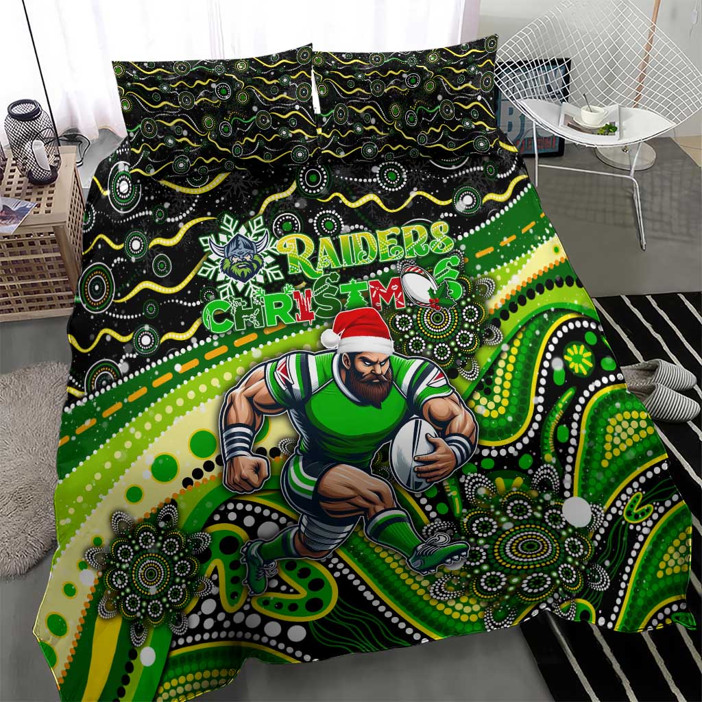 Merry Christmas Raiders Bedding Set Aboriginal Santa Rugby Mascot - Canberra - Vibe Hoodie Shop