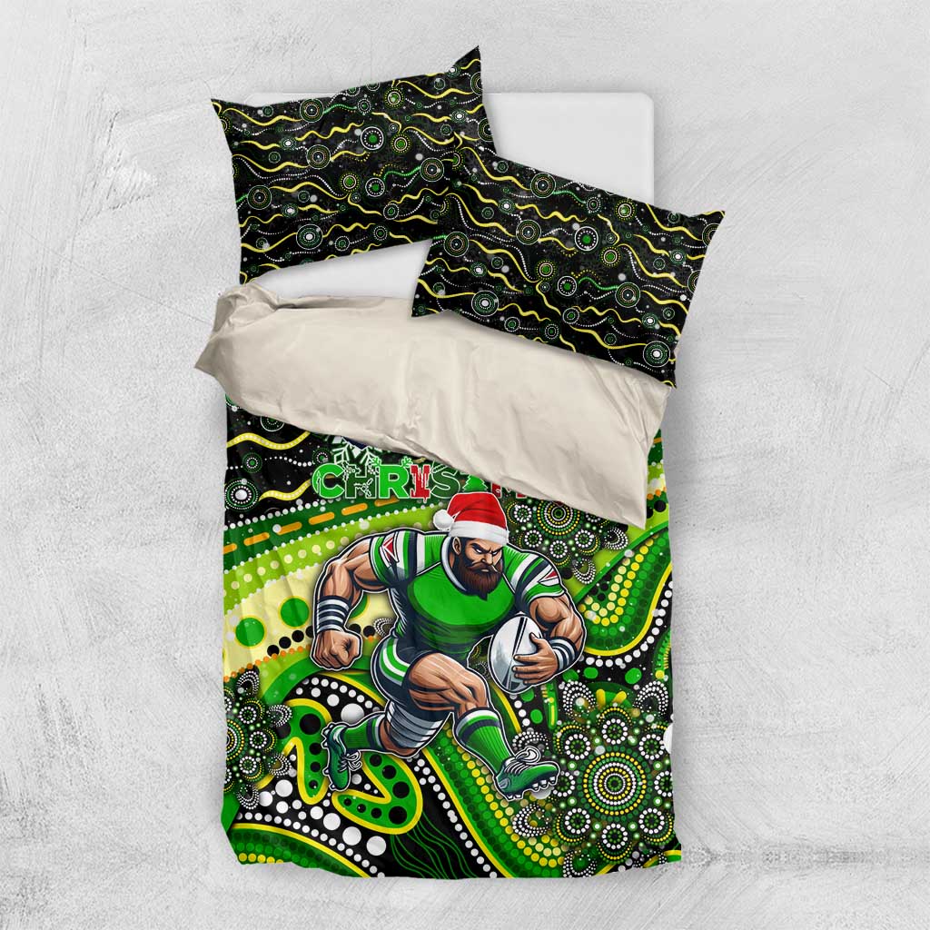 Merry Christmas Raiders Bedding Set Aboriginal Santa Rugby Mascot - Canberra - Vibe Hoodie Shop