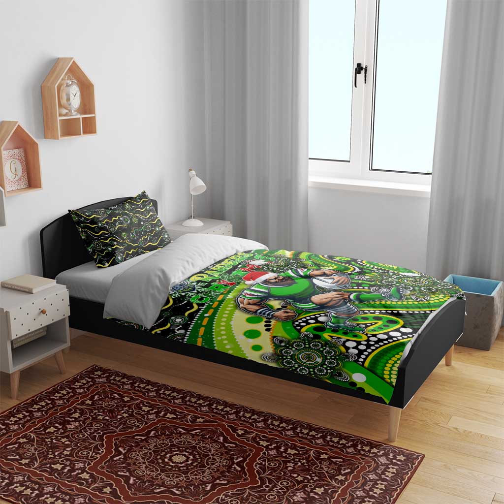 Merry Christmas Raiders Bedding Set Aboriginal Santa Rugby Mascot - Canberra - Vibe Hoodie Shop