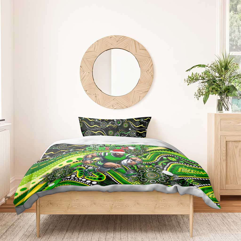 Merry Christmas Raiders Bedding Set Aboriginal Santa Rugby Mascot - Canberra - Vibe Hoodie Shop
