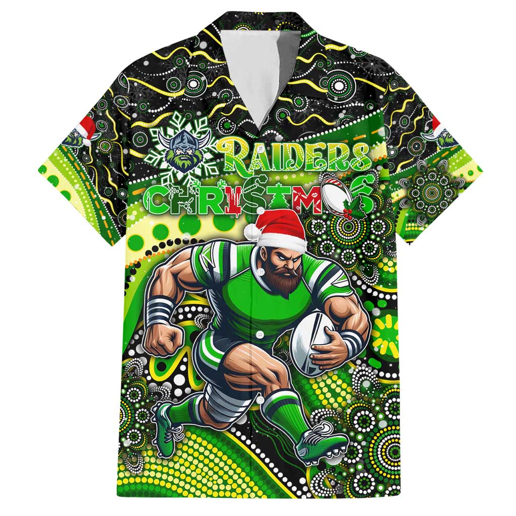 Merry Christmas Raiders Hawaiian Shirt Aboriginal Santa Rugby Mascot - Canberra - Vibe Hoodie Shop