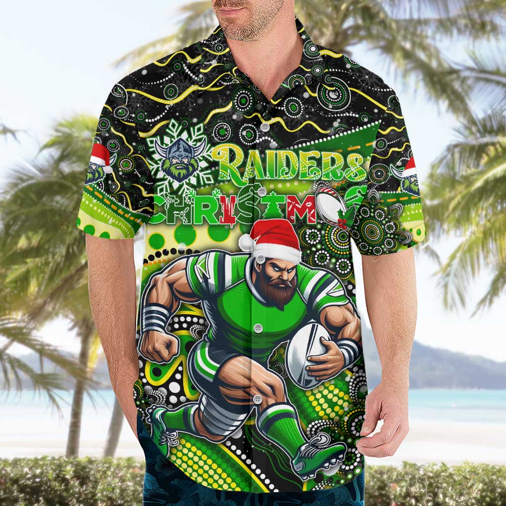 Merry Christmas Raiders Hawaiian Shirt Aboriginal Santa Rugby Mascot - Canberra - Vibe Hoodie Shop