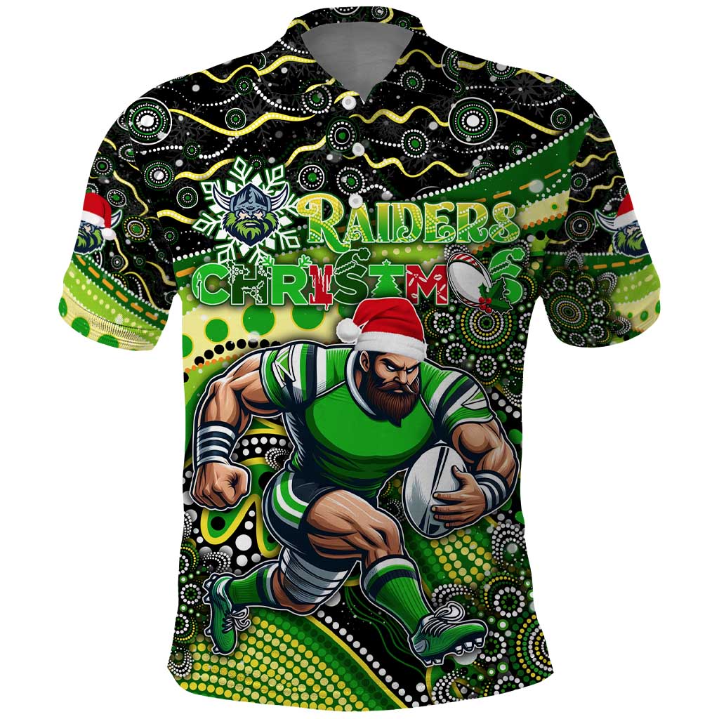 Merry Christmas Raiders Polo Shirt Aboriginal Santa Rugby Mascot - Canberra - Vibe Hoodie Shop