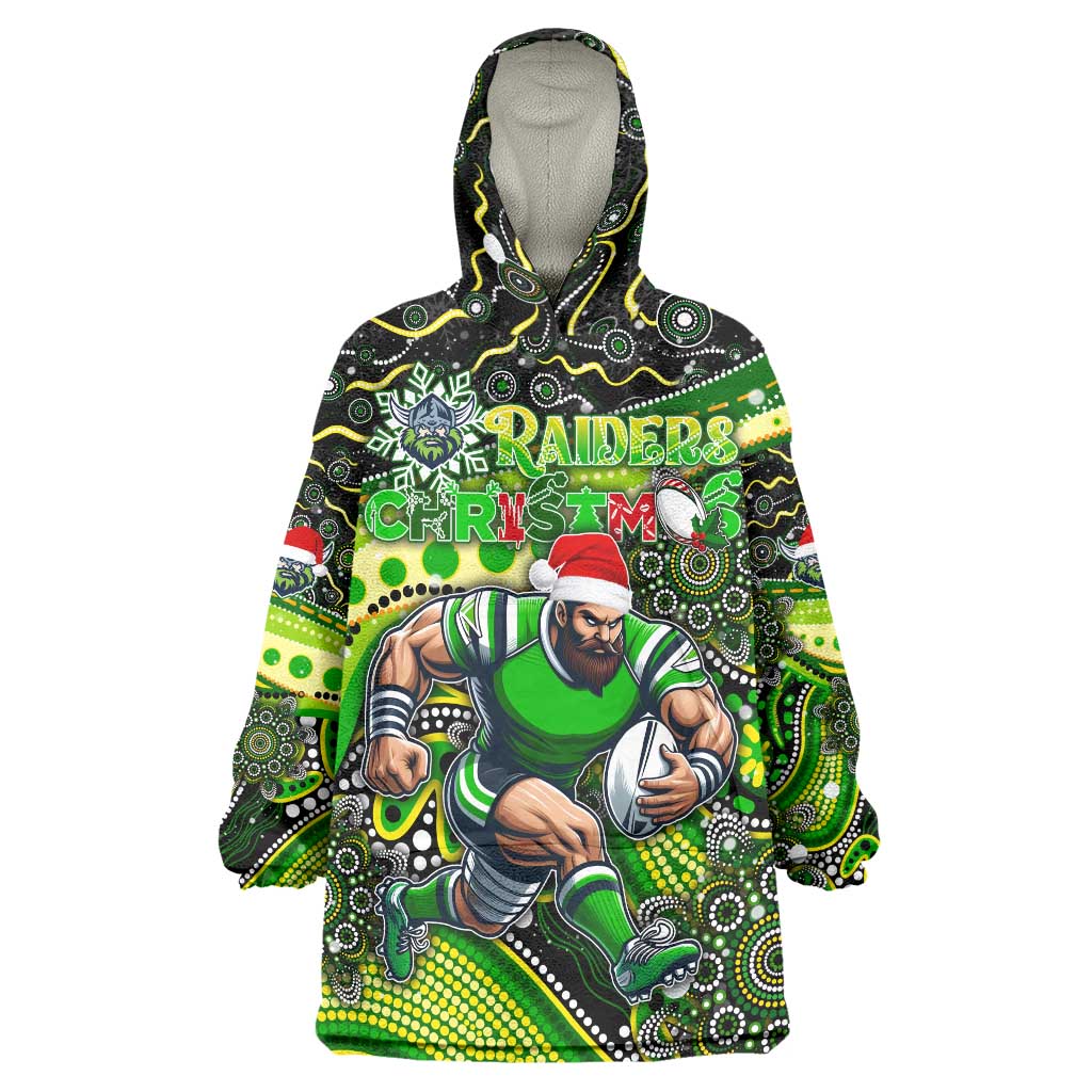 Merry Christmas Raiders Wearable Blanket Hoodie Aboriginal Santa Rugby Mascot - Canberra - Vibe Hoodie Shop