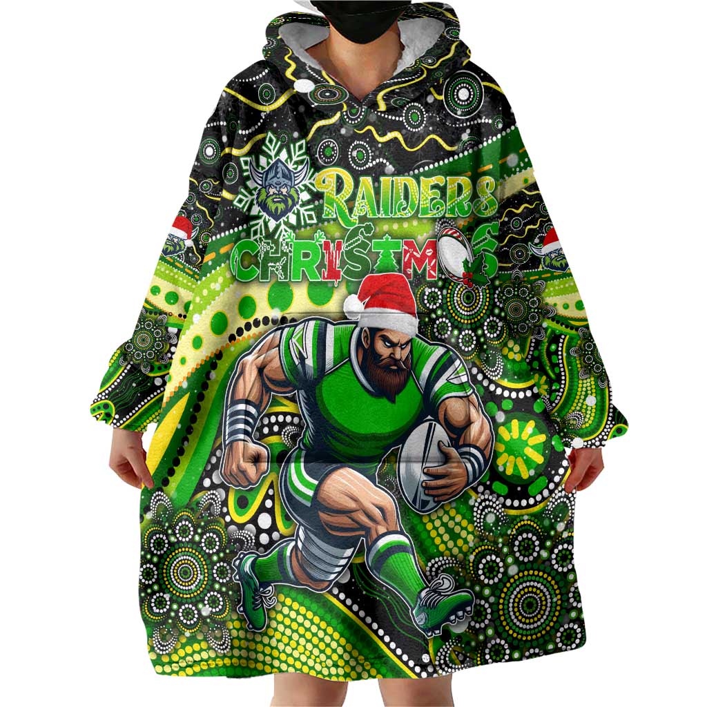 Merry Christmas Raiders Wearable Blanket Hoodie Aboriginal Santa Rugby Mascot - Canberra - Vibe Hoodie Shop