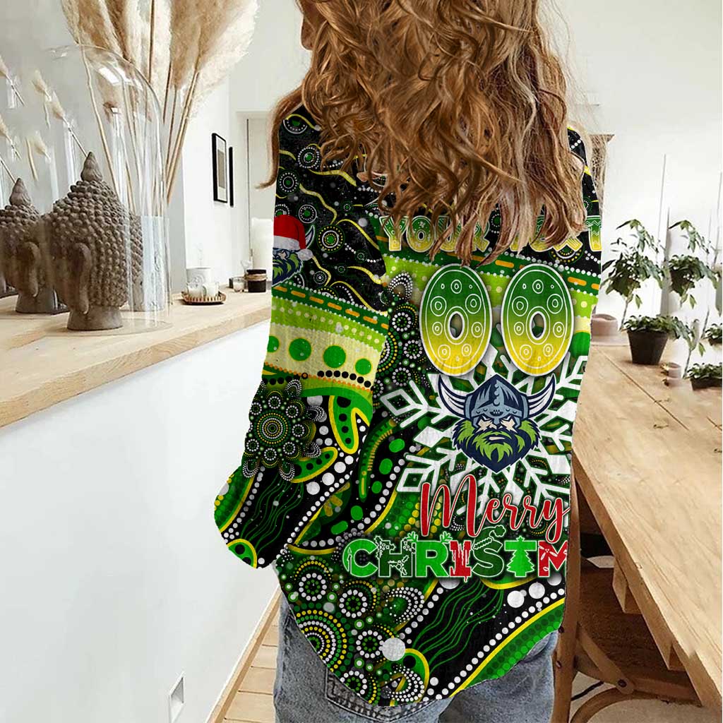 Merry Christmas Raiders Women Casual Shirt Aboriginal Santa Rugby Mascot - Canberra - Vibe Hoodie Shop