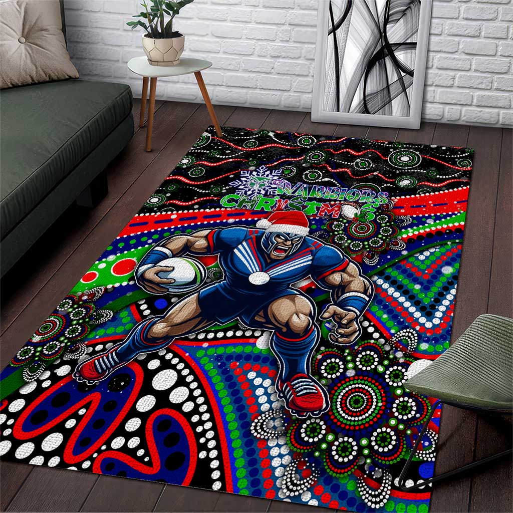 Merry Christmas New Zealand Warriors Area Rug Aboriginal Santa Rugby Mascot - Vibe Hoodie Shop