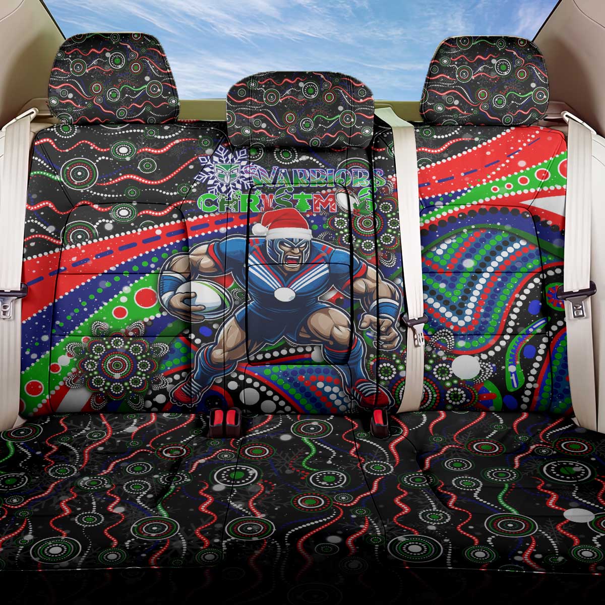 Merry Christmas New Zealand Warriors Back Car Seat Cover Aboriginal Santa Rugby Mascot