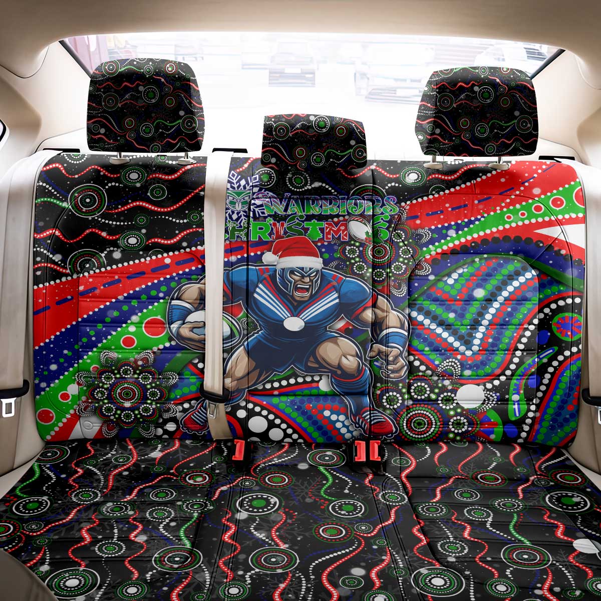 Merry Christmas New Zealand Warriors Back Car Seat Cover Aboriginal Santa Rugby Mascot