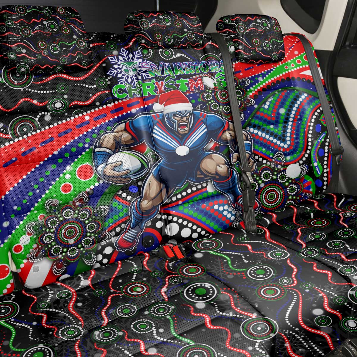 Merry Christmas New Zealand Warriors Back Car Seat Cover Aboriginal Santa Rugby Mascot