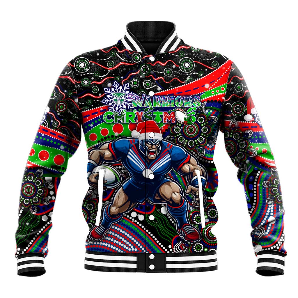 Merry Christmas New Zealand Warriors Baseball Jacket Aboriginal Santa Rugby Mascot - Vibe Hoodie Shop