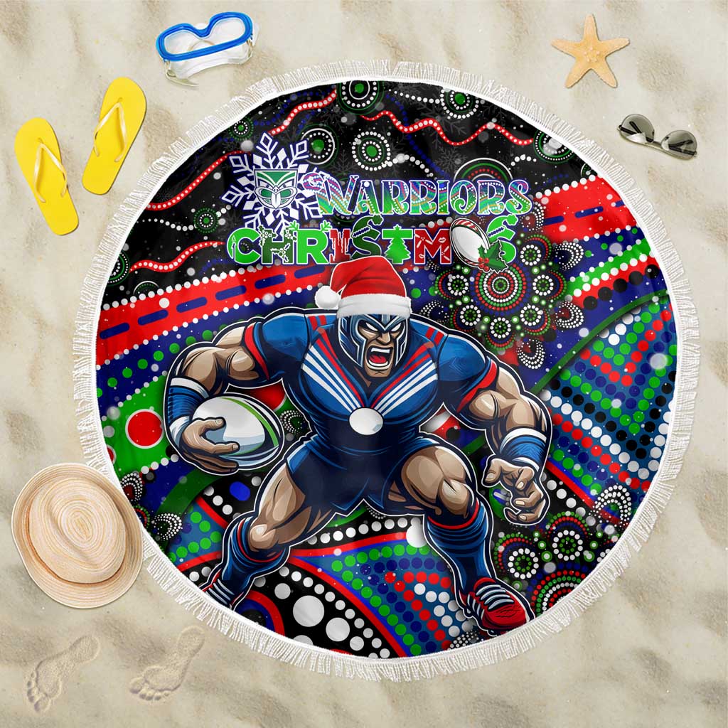 Merry Christmas New Zealand Warriors Beach Blanket Aboriginal Santa Rugby Mascot