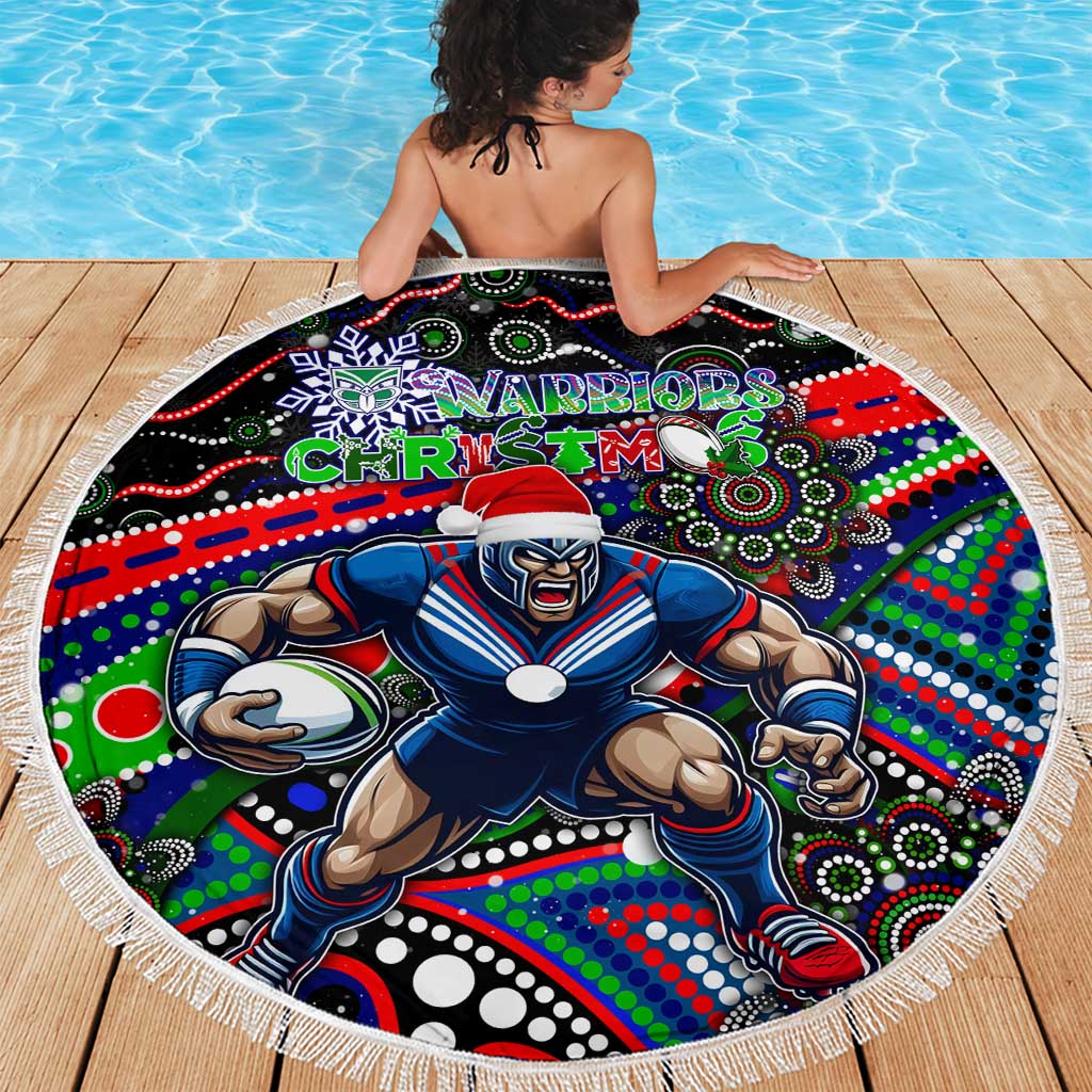 Merry Christmas New Zealand Warriors Beach Blanket Aboriginal Santa Rugby Mascot
