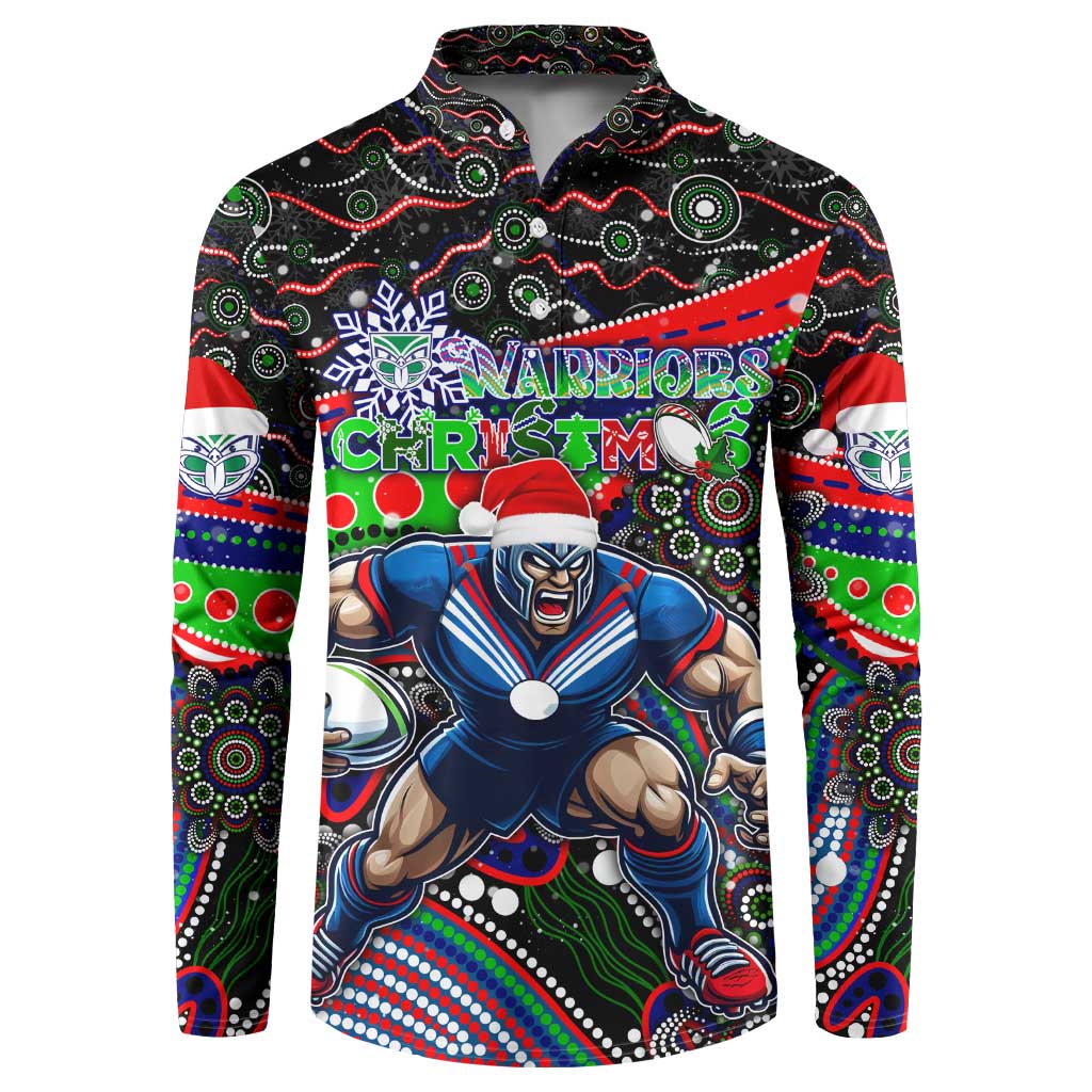 Merry Christmas New Zealand Warriors Button Sweatshirt Aboriginal Santa Rugby Mascot