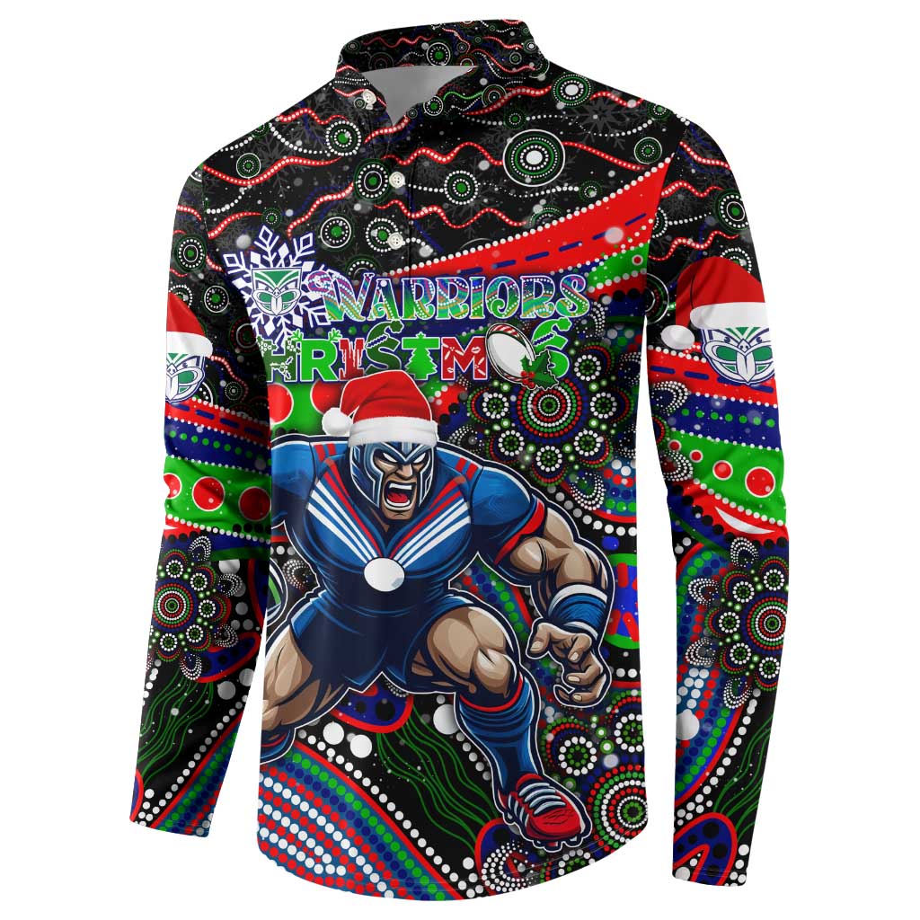 Merry Christmas New Zealand Warriors Button Sweatshirt Aboriginal Santa Rugby Mascot