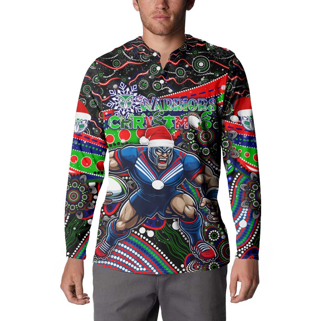 Merry Christmas New Zealand Warriors Button Sweatshirt Aboriginal Santa Rugby Mascot