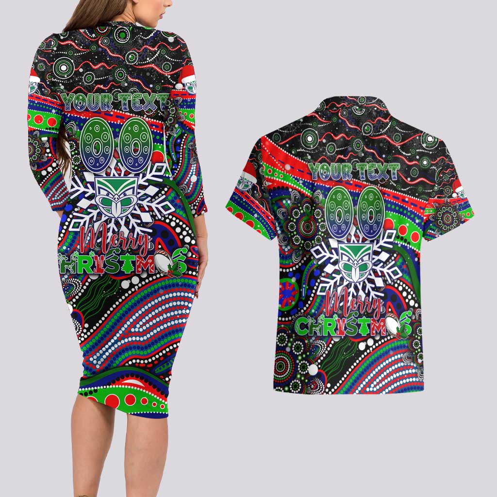 Merry Christmas New Zealand Warriors Couples Matching Long Sleeve Bodycon Dress and Hawaiian Shirt Aboriginal Santa Rugby Mascot