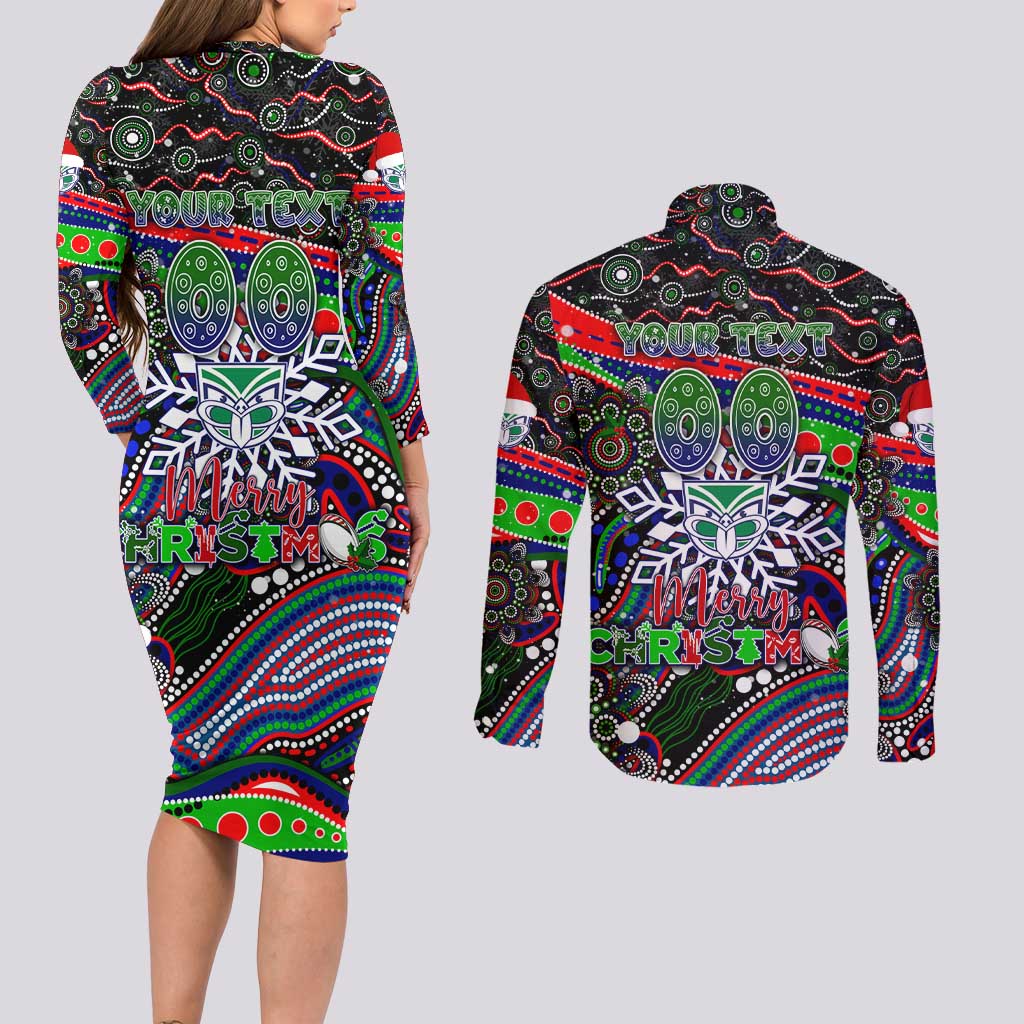 Merry Christmas New Zealand Warriors Couples Matching Long Sleeve Bodycon Dress and Long Sleeve Button Shirt Aboriginal Santa Rugby Mascot
