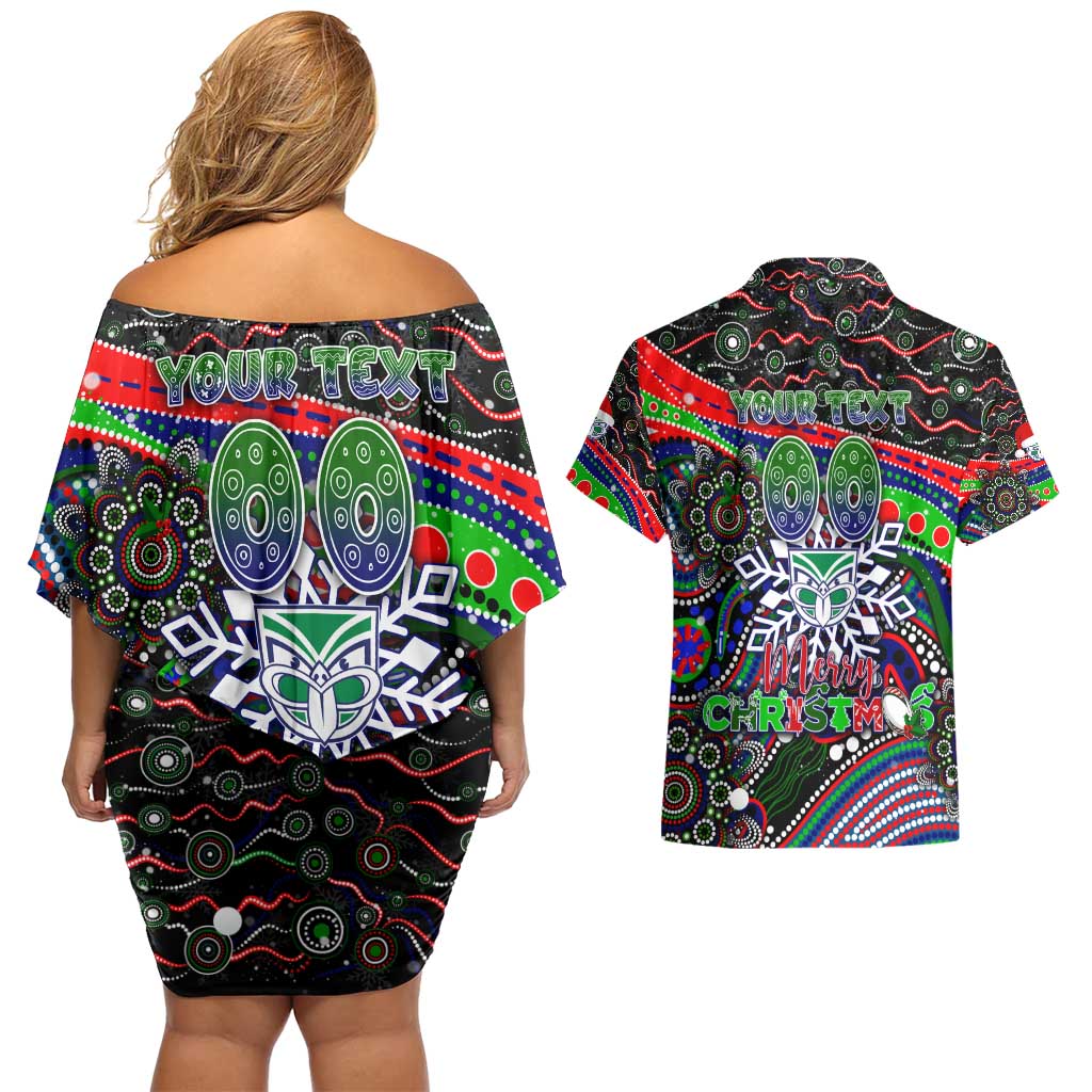 Merry Christmas New Zealand Warriors Couples Matching Off Shoulder Short Dress and Hawaiian Shirt Aboriginal Santa Rugby Mascot