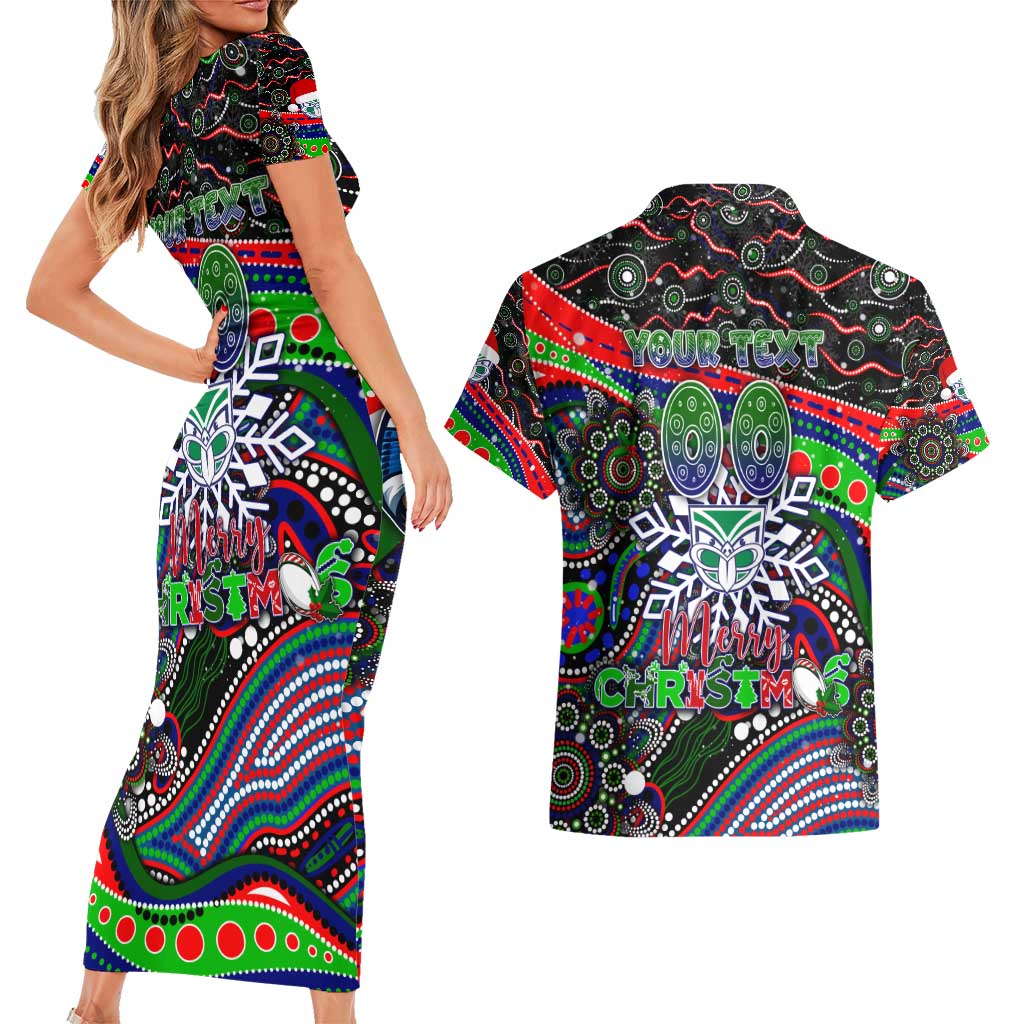 Merry Christmas New Zealand Warriors Couples Matching Short Sleeve Bodycon Dress and Hawaiian Shirt Aboriginal Santa Rugby Mascot
