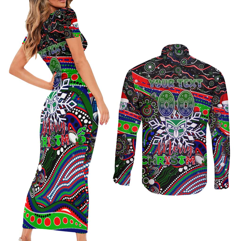 Merry Christmas New Zealand Warriors Couples Matching Short Sleeve Bodycon Dress and Long Sleeve Button Shirt Aboriginal Santa Rugby Mascot