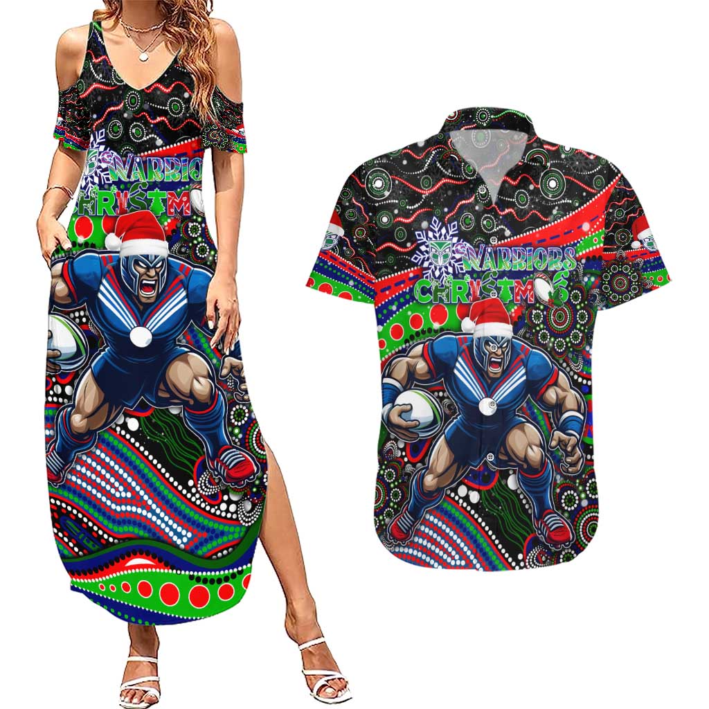 Merry Christmas New Zealand Warriors Couples Matching Summer Maxi Dress and Hawaiian Shirt Aboriginal Santa Rugby Mascot
