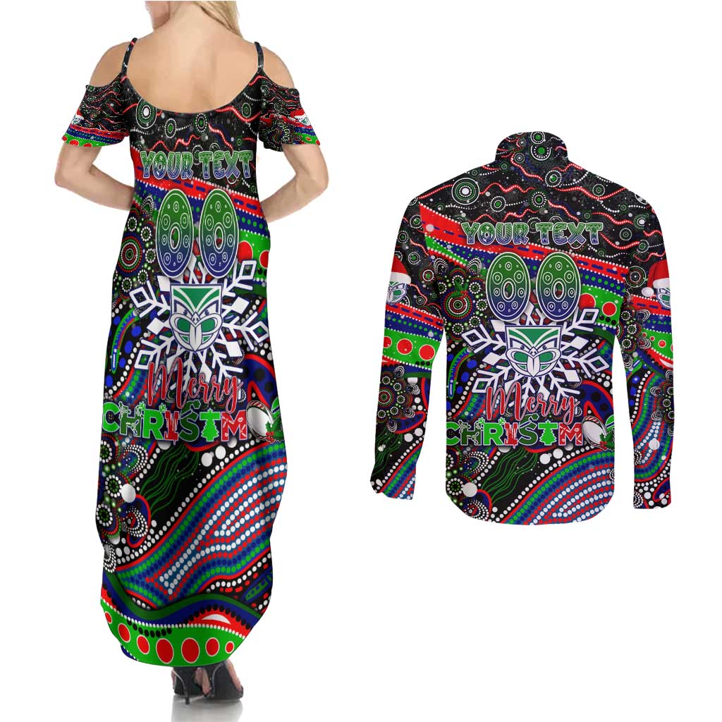Merry Christmas New Zealand Warriors Couples Matching Summer Maxi Dress and Long Sleeve Button Shirt Aboriginal Santa Rugby Mascot