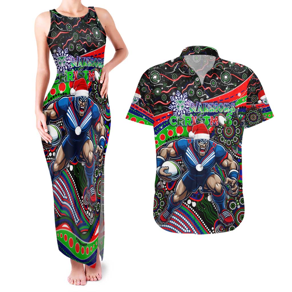 Merry Christmas New Zealand Warriors Couples Matching Tank Maxi Dress and Hawaiian Shirt Aboriginal Santa Rugby Mascot