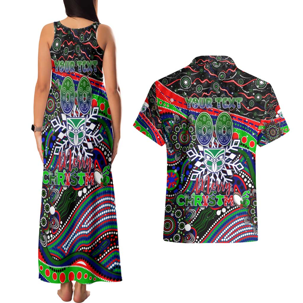 Merry Christmas New Zealand Warriors Couples Matching Tank Maxi Dress and Hawaiian Shirt Aboriginal Santa Rugby Mascot