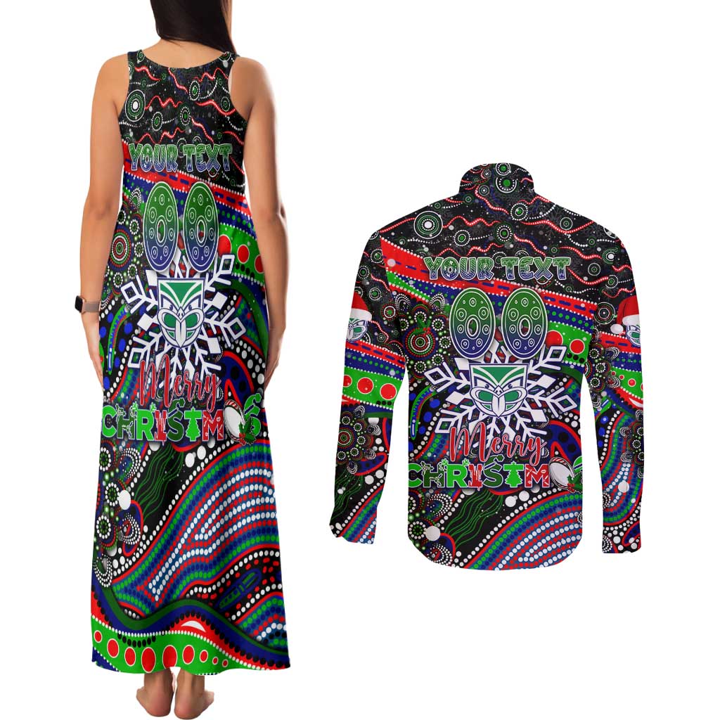 Merry Christmas New Zealand Warriors Couples Matching Tank Maxi Dress and Long Sleeve Button Shirt Aboriginal Santa Rugby Mascot