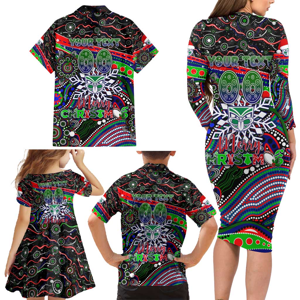 Merry Christmas New Zealand Warriors Family Matching Long Sleeve Bodycon Dress and Hawaiian Shirt Aboriginal Santa Rugby Mascot