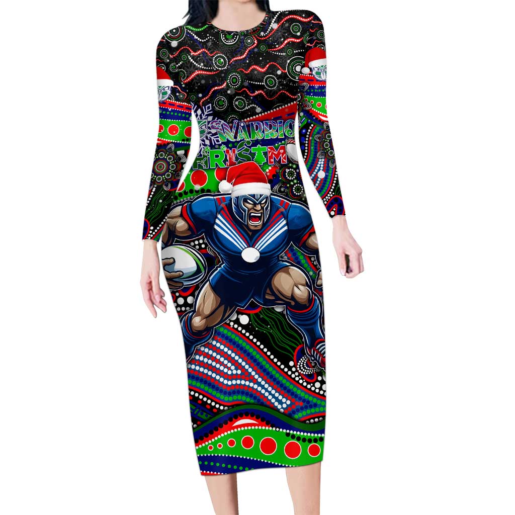 Merry Christmas New Zealand Warriors Family Matching Long Sleeve Bodycon Dress and Hawaiian Shirt Aboriginal Santa Rugby Mascot