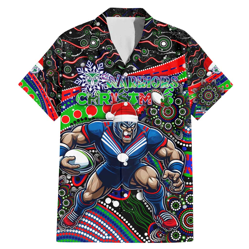 Merry Christmas New Zealand Warriors Family Matching Mermaid Dress and Hawaiian Shirt Aboriginal Santa Rugby Mascot