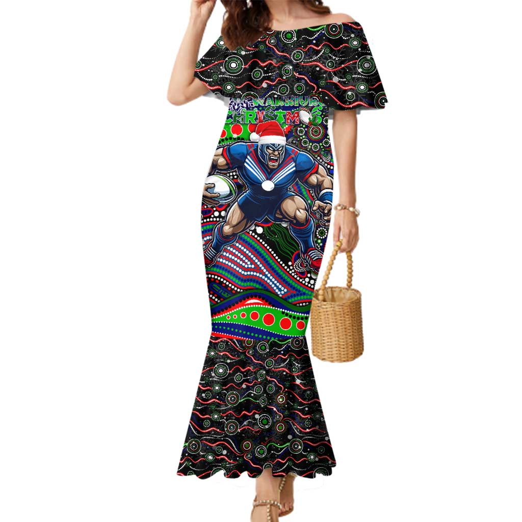 Merry Christmas New Zealand Warriors Family Matching Mermaid Dress and Hawaiian Shirt Aboriginal Santa Rugby Mascot