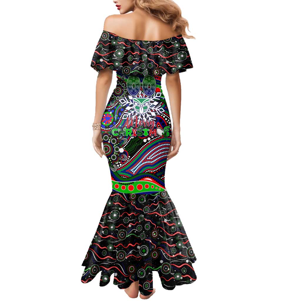Merry Christmas New Zealand Warriors Family Matching Mermaid Dress and Hawaiian Shirt Aboriginal Santa Rugby Mascot