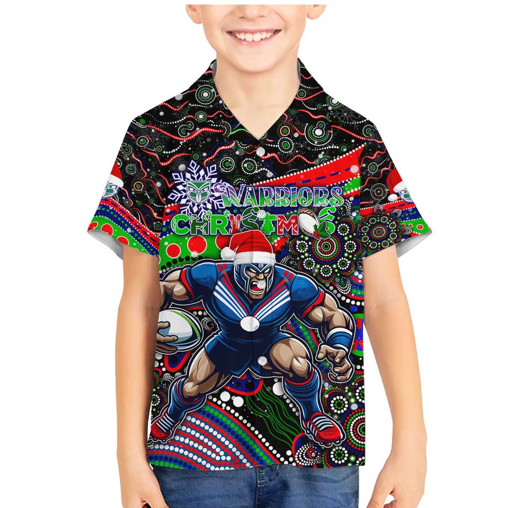 Merry Christmas New Zealand Warriors Family Matching Mermaid Dress and Hawaiian Shirt Aboriginal Santa Rugby Mascot
