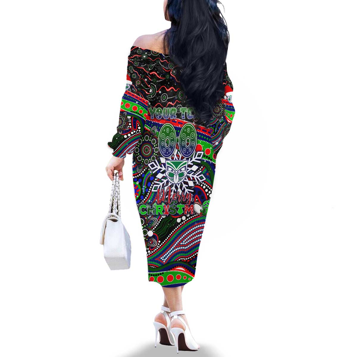 Merry Christmas New Zealand Warriors Family Matching Off The Shoulder Long Sleeve Dress and Hawaiian Shirt Aboriginal Santa Rugby Mascot