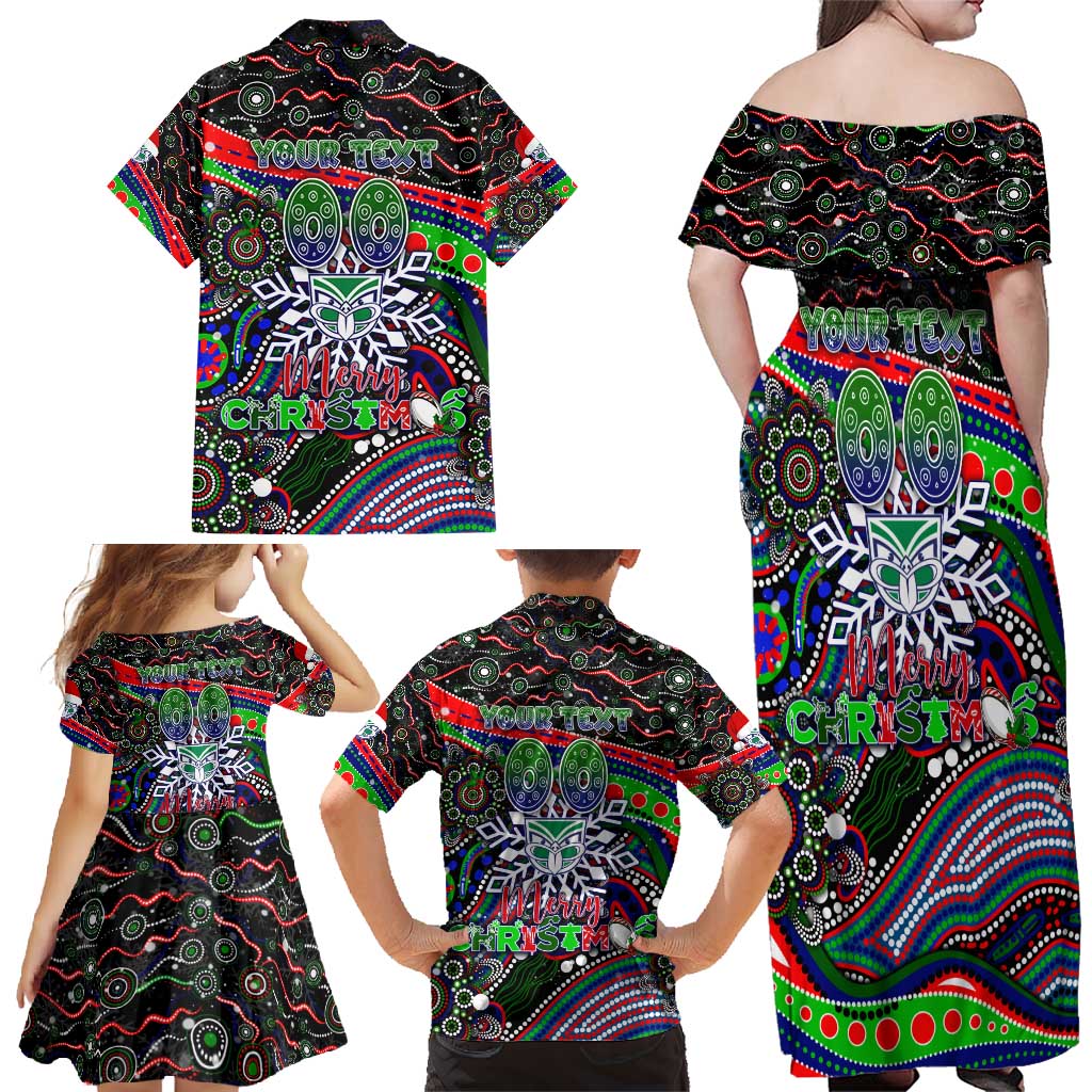 Merry Christmas New Zealand Warriors Family Matching Off Shoulder Maxi Dress and Hawaiian Shirt Aboriginal Santa Rugby Mascot