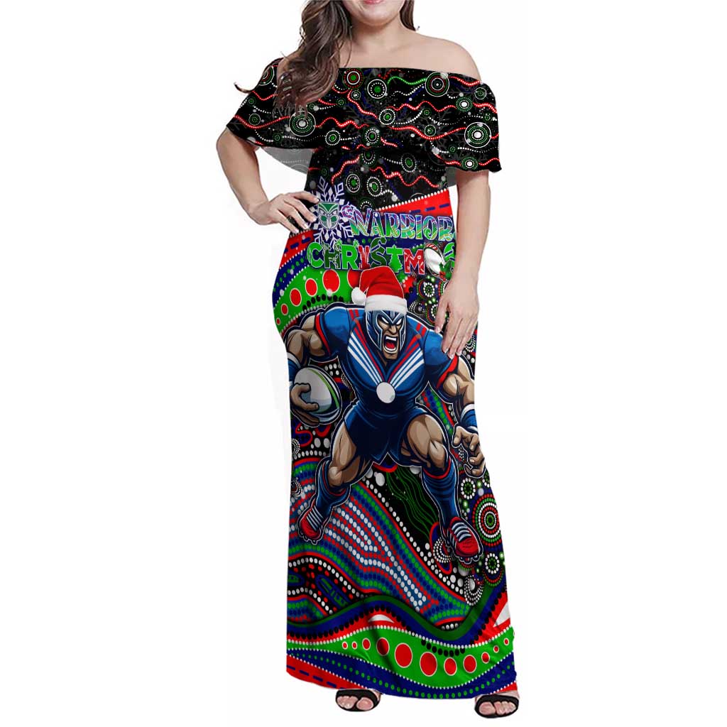 Merry Christmas New Zealand Warriors Family Matching Off Shoulder Maxi Dress and Hawaiian Shirt Aboriginal Santa Rugby Mascot
