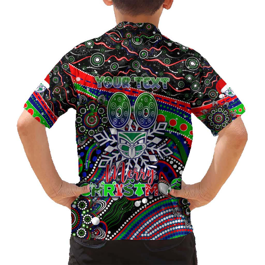Merry Christmas New Zealand Warriors Family Matching Off Shoulder Short Dress and Hawaiian Shirt Aboriginal Santa Rugby Mascot