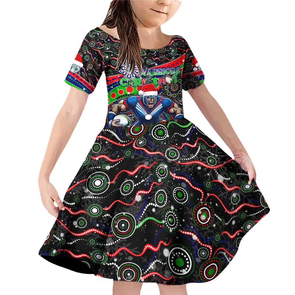 Merry Christmas New Zealand Warriors Family Matching Off Shoulder Short Dress and Hawaiian Shirt Aboriginal Santa Rugby Mascot