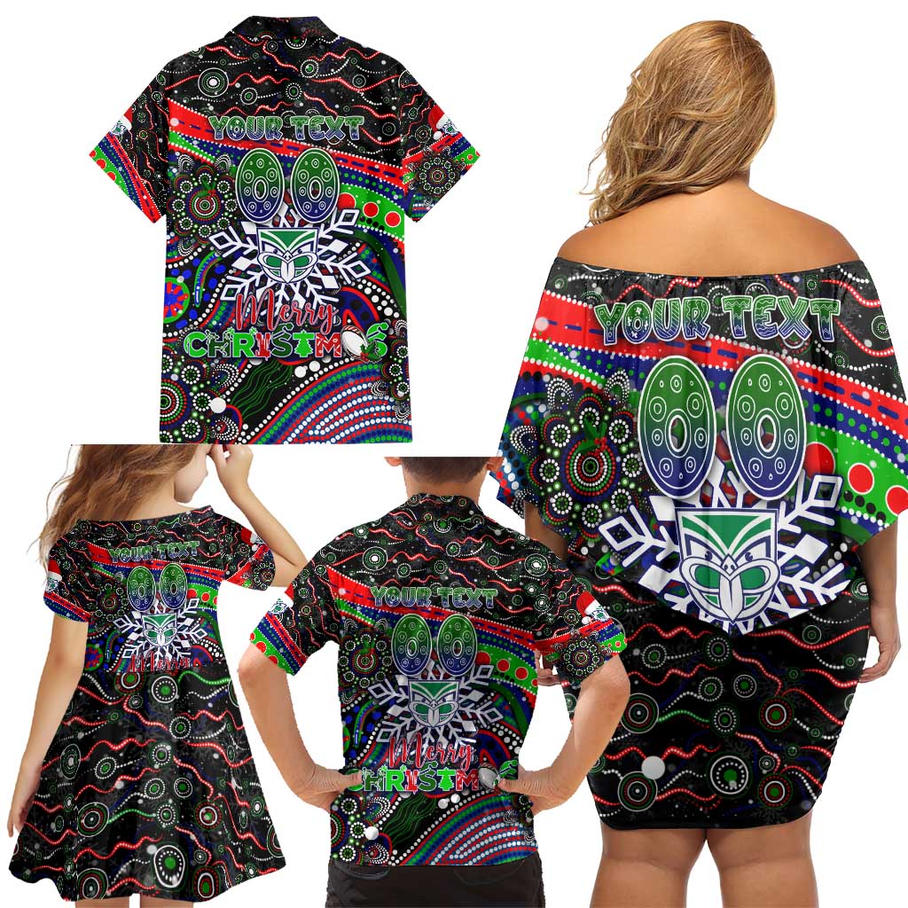Merry Christmas New Zealand Warriors Family Matching Off Shoulder Short Dress and Hawaiian Shirt Aboriginal Santa Rugby Mascot