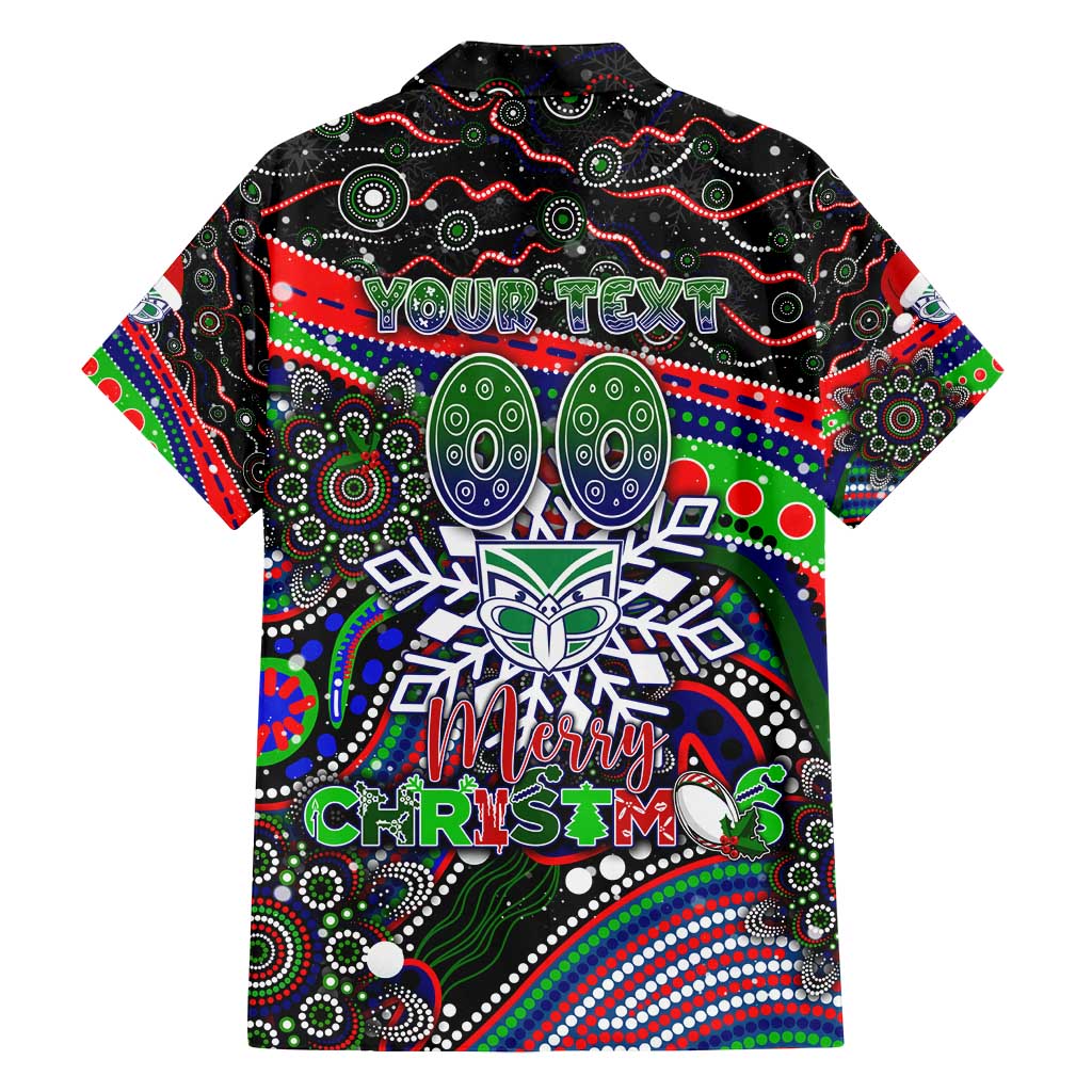 Merry Christmas New Zealand Warriors Family Matching Off Shoulder Short Dress and Hawaiian Shirt Aboriginal Santa Rugby Mascot