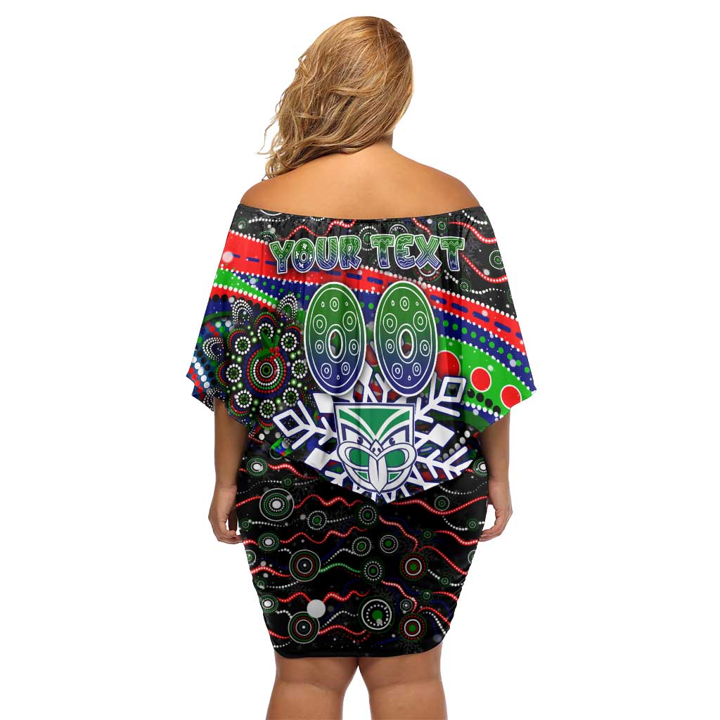 Merry Christmas New Zealand Warriors Family Matching Off Shoulder Short Dress and Hawaiian Shirt Aboriginal Santa Rugby Mascot
