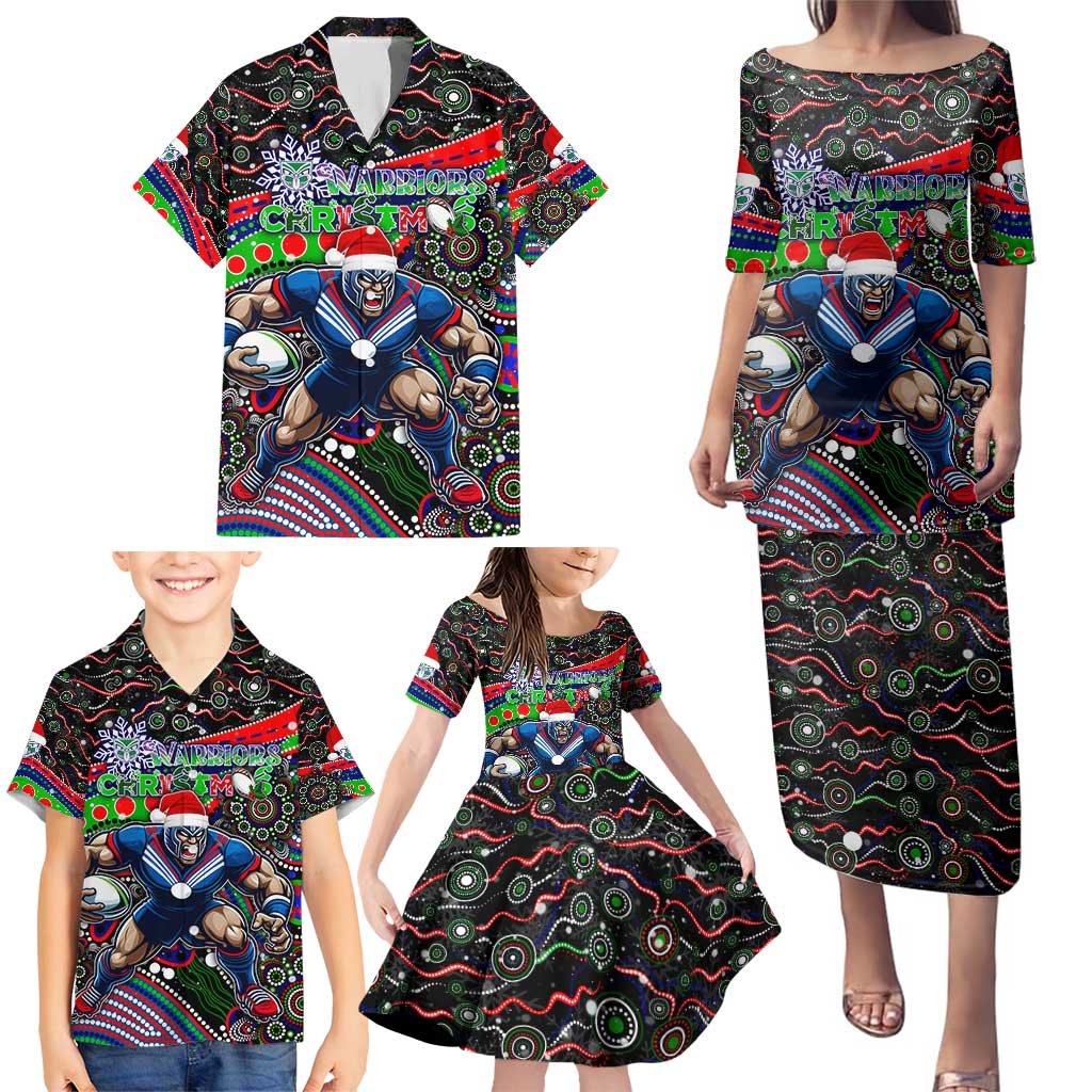 Merry Christmas New Zealand Warriors Family Matching Puletasi and Hawaiian Shirt Aboriginal Santa Rugby Mascot