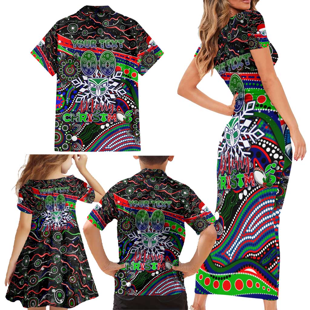 Merry Christmas New Zealand Warriors Family Matching Short Sleeve Bodycon Dress and Hawaiian Shirt Aboriginal Santa Rugby Mascot