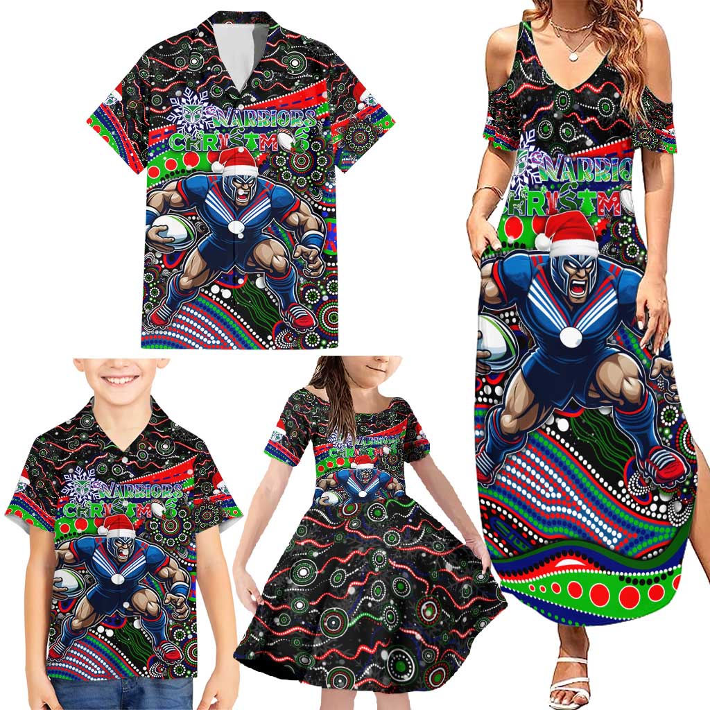 Merry Christmas New Zealand Warriors Family Matching Summer Maxi Dress and Hawaiian Shirt Aboriginal Santa Rugby Mascot
