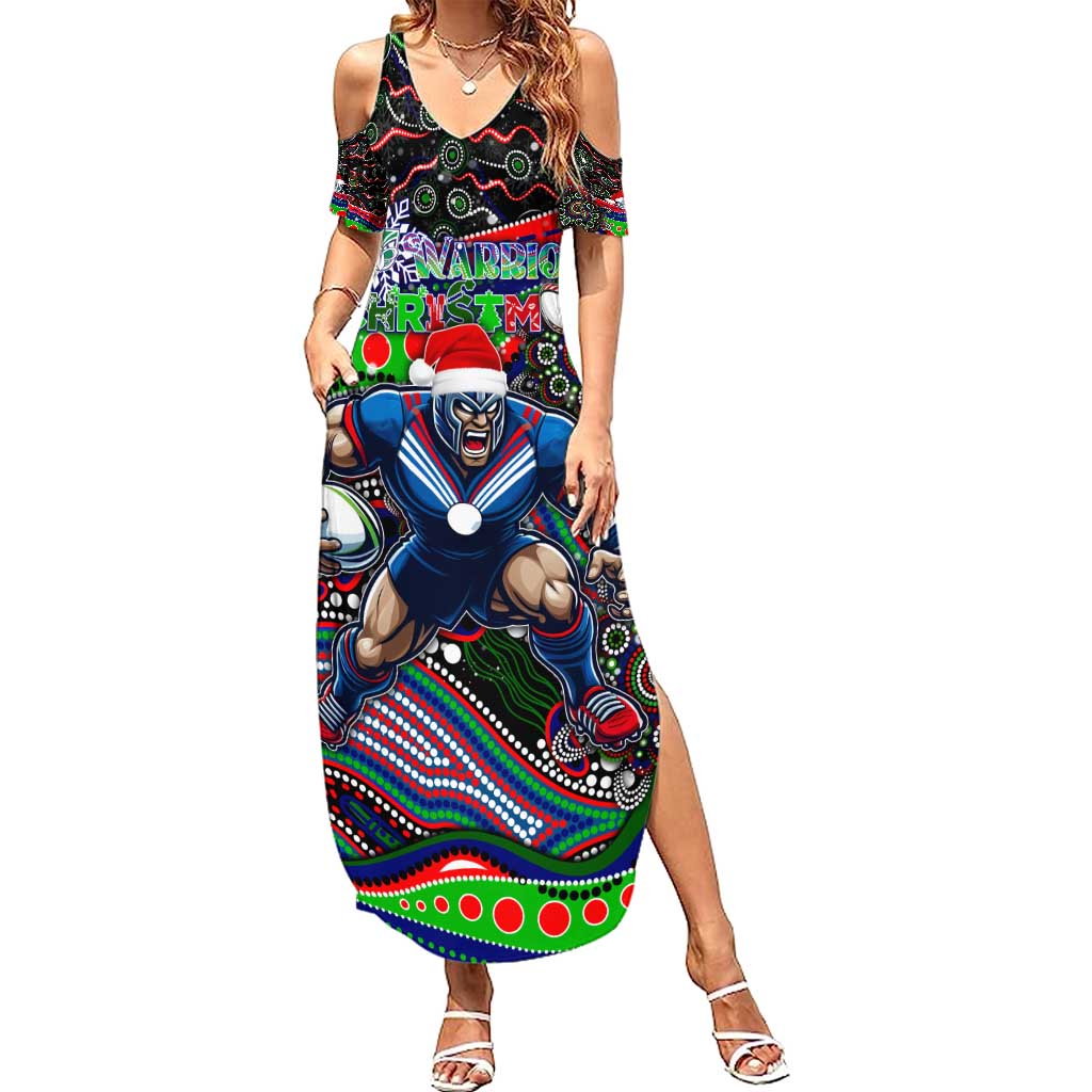 Merry Christmas New Zealand Warriors Family Matching Summer Maxi Dress and Hawaiian Shirt Aboriginal Santa Rugby Mascot
