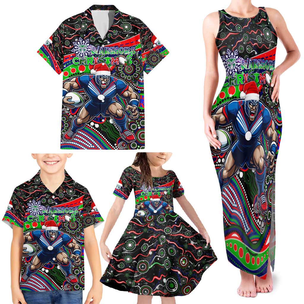Merry Christmas New Zealand Warriors Family Matching Tank Maxi Dress and Hawaiian Shirt Aboriginal Santa Rugby Mascot