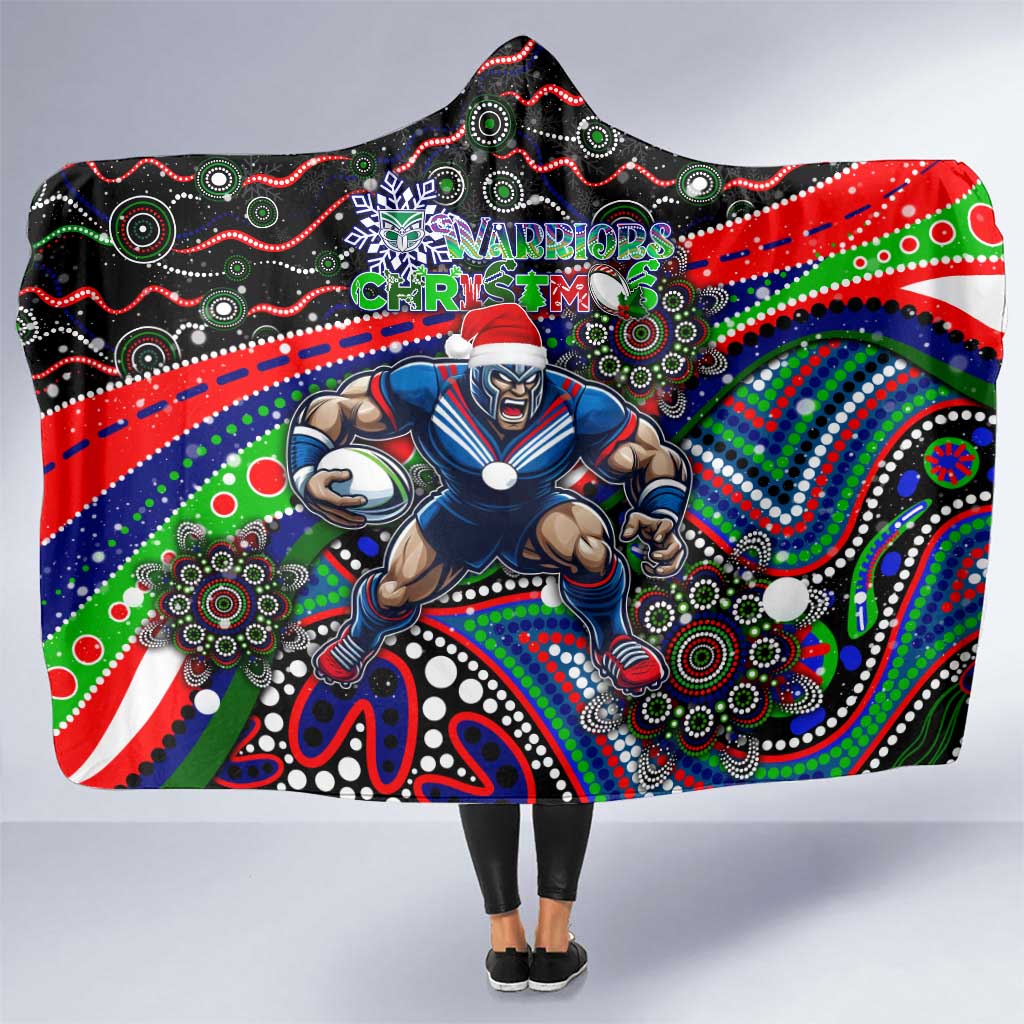 Merry Christmas New Zealand Warriors Hooded Blanket Aboriginal Santa Rugby Mascot